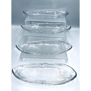 4 - Vtg Pressed Glass Dishes for Serving Corn on the Cob Features Molded Texture